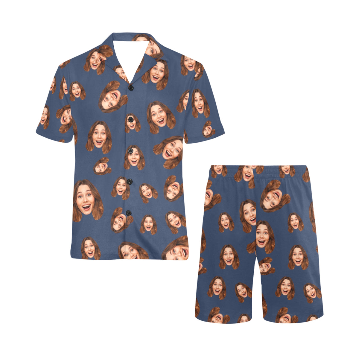 Custom Face Multi-Color Pajamas | Personalized Men's V-Neck Short Pajama Set Gift for Husband/Boyfriend