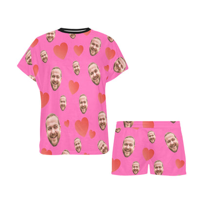 Custom Heart Multi-Color Pajamas | Personalized Women's Short Pajama Set Valentine's Day Gift