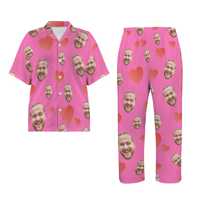 Custom Heart Multi-Color Pajamas | Personalized Women's V-Neck Pajama Set Christmas Gift