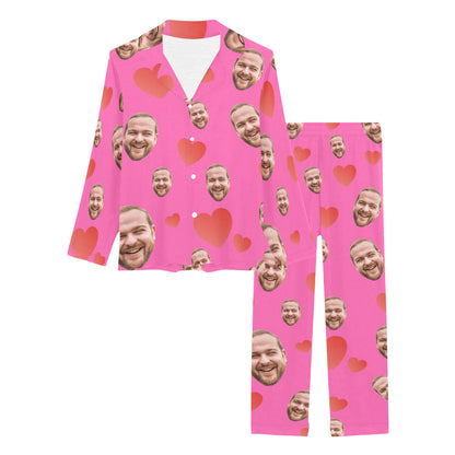 Custom Heart Multi-Color Pajamas | Personalized Women's Long Pajama Set Birthday Gift