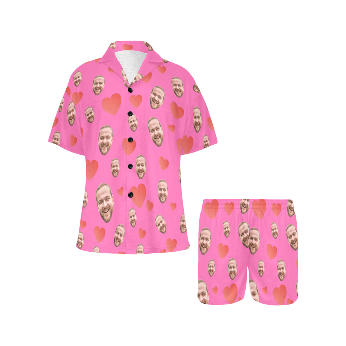 Custom Heart Multi-Color Pajamas | Personalized Women's V-Neck Short Pajama Set Gift for Her