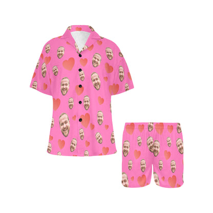 Custom Heart Multi-Color Pajamas | Personalized Women's V-Neck Short Pajama Set Gift for Her