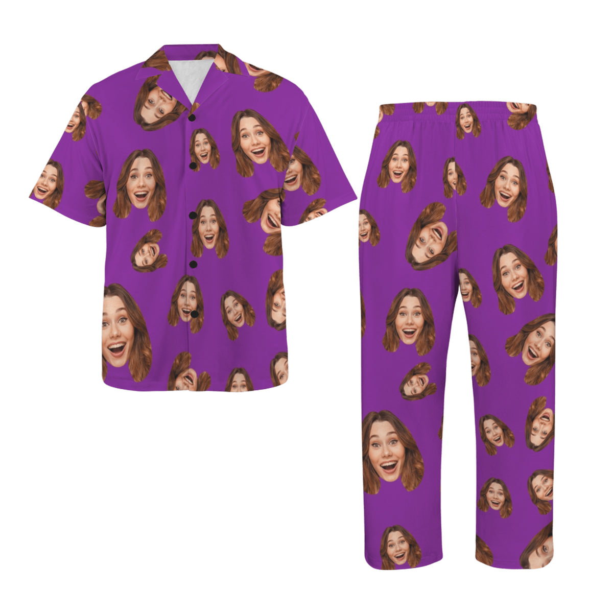 Custom Face Multi-Color Pajamas | Personalized Men's V-Neck Pajama Set Valentine's Gift