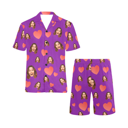 Custom Heart Multi-Color Pajamas | Personalized Men's V-Neck Short Pajama Set Gift for Him