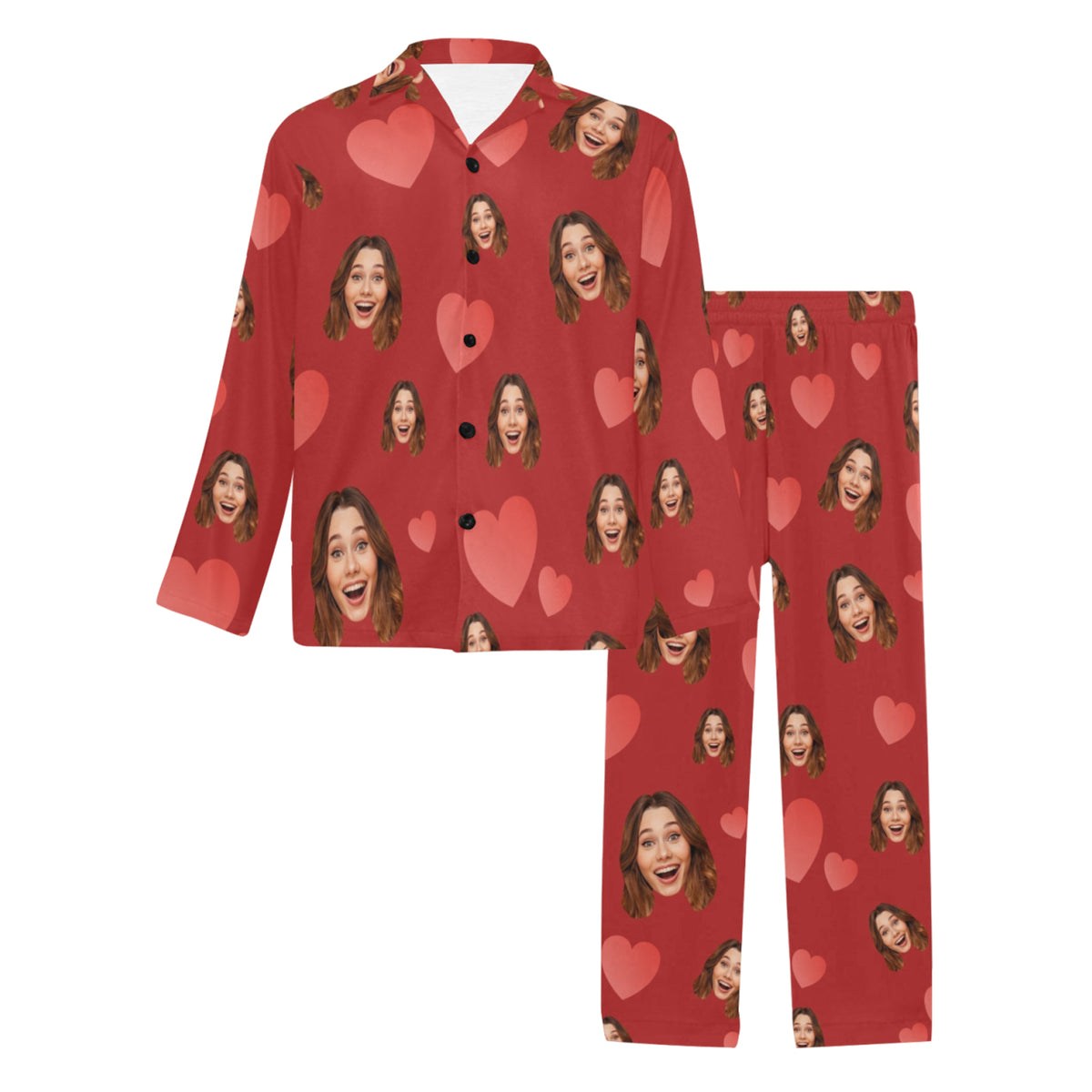 Custom Heart Multi-Color Pajamas | Personalized Men's Long Pajama Set Birthday Gift