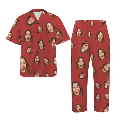 Custom Face Multi-Color Pajamas | Personalized Men's V-Neck Pajama Set Valentine's Gift