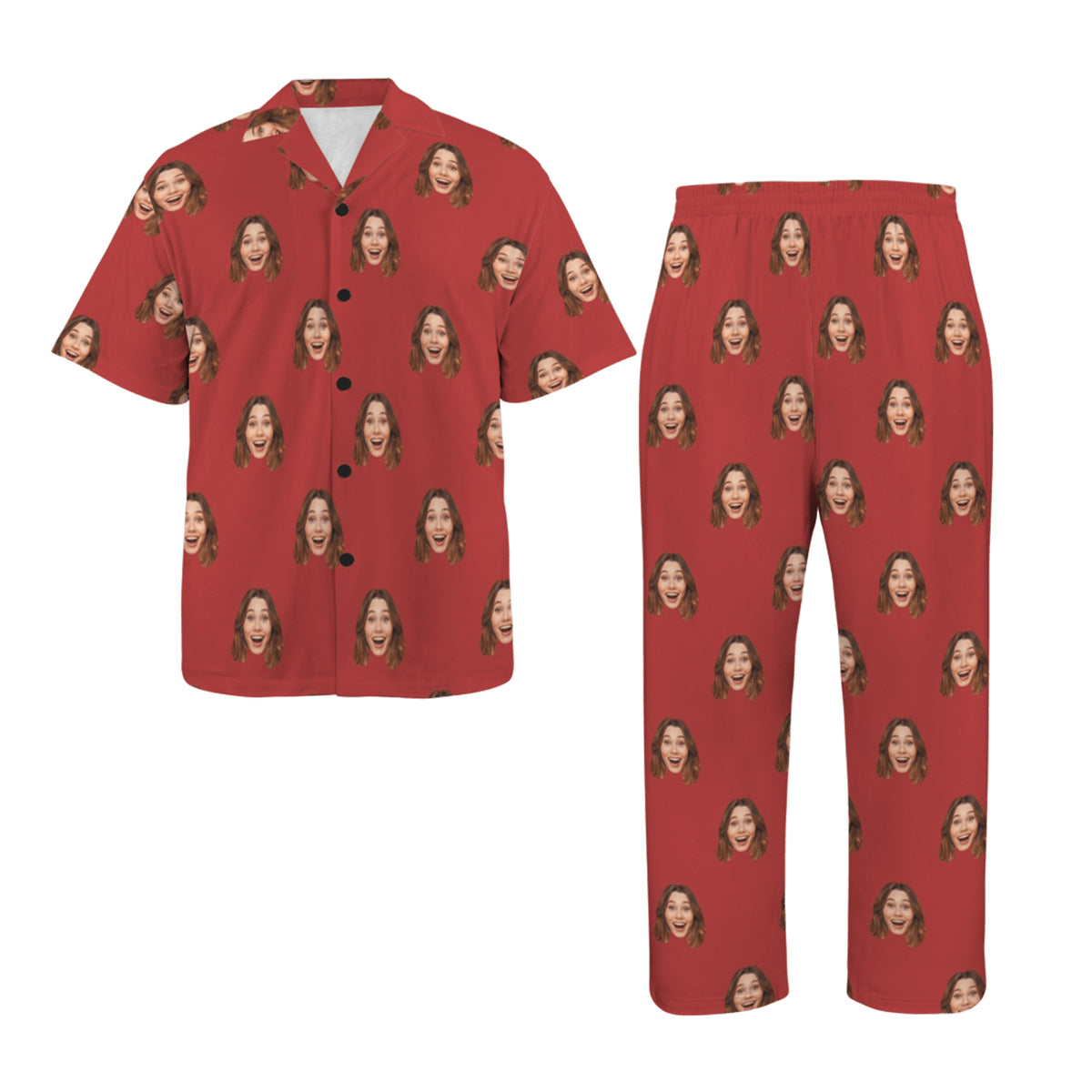Custom Husband/Boyfriend Face Pajamas | Personalized Men's V-Neck Pajama Set Anniversary Gift