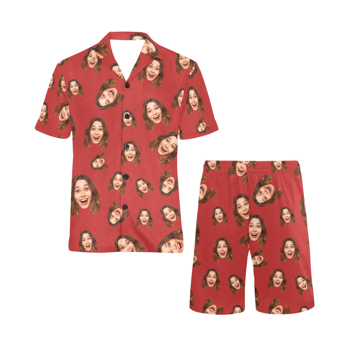 Custom Face Multi-Color Pajamas | Personalized Men's V-Neck Short Pajama Set Gift for Husband/Boyfriend