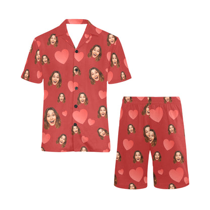 Custom Heart Multi-Color Pajamas | Personalized Men's V-Neck Short Pajama Set Gift for Him