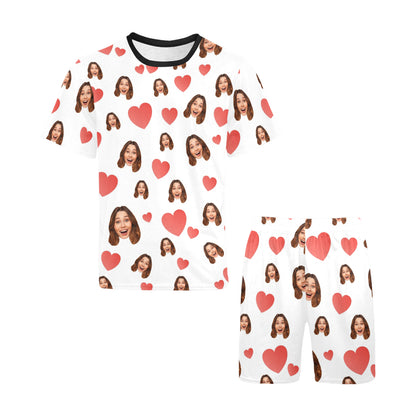 Custom Heart Multi-Color Pajamas | Personalized Men's Short Pajama Set Valentine's Day Present