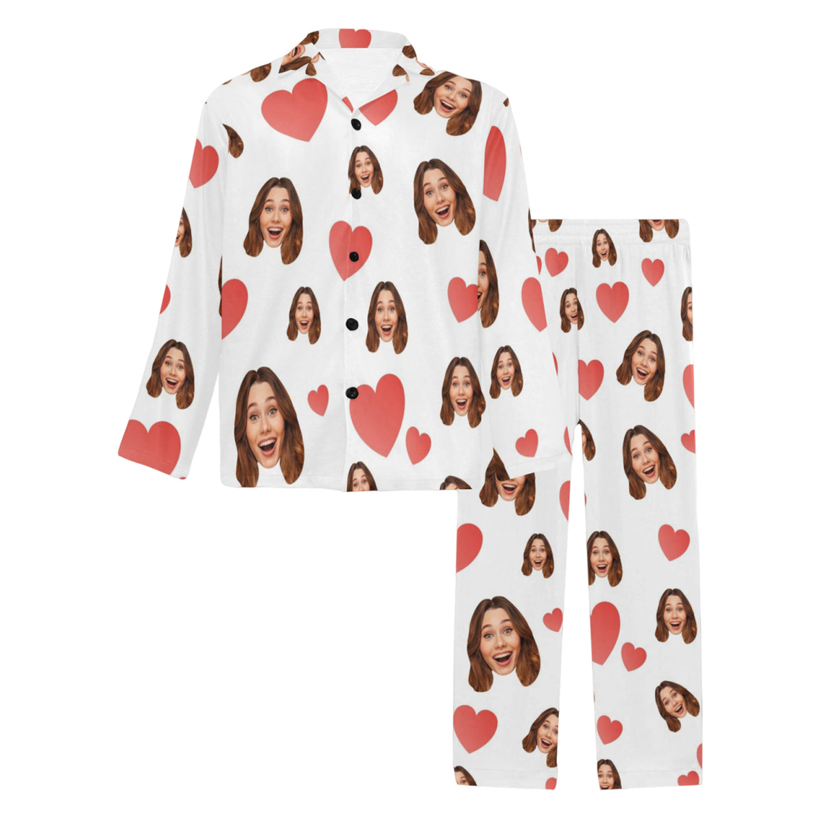 Custom Heart Multi-Color Pajamas | Personalized Men's Long Pajama Set Birthday Gift
