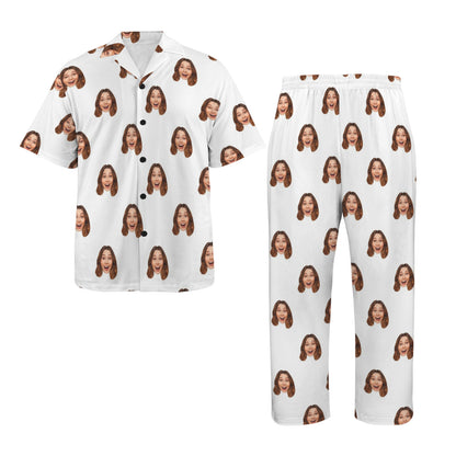 Custom Husband/Boyfriend Face Pajamas | Personalized Men's V-Neck Pajama Set Anniversary Gift