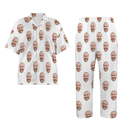 Custom Husband/Boyfriend Face Pajamas | Personalized Women's V-Neck Pajama Set Anniversary Gift