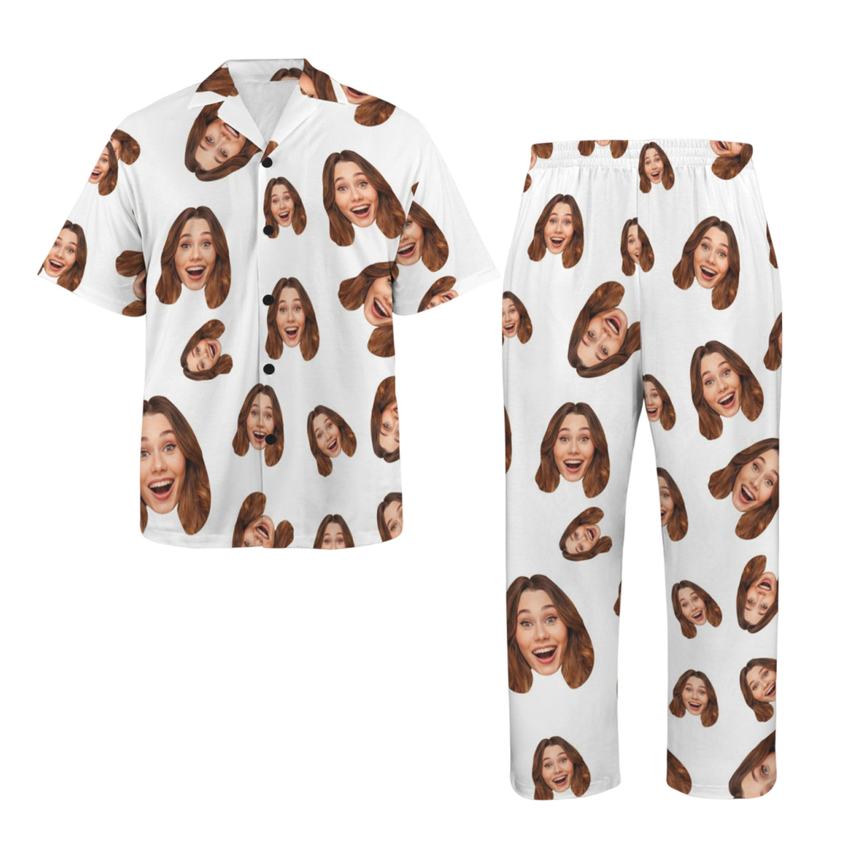 Custom Face Multi-Color Pajamas | Personalized Men's V-Neck Pajama Set Valentine's Gift