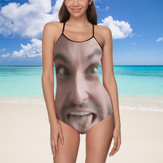 Custom Funny Tongue Face Swimsuit | Personalized Women's Slip One-Piece Bathing Suit Gift For Her