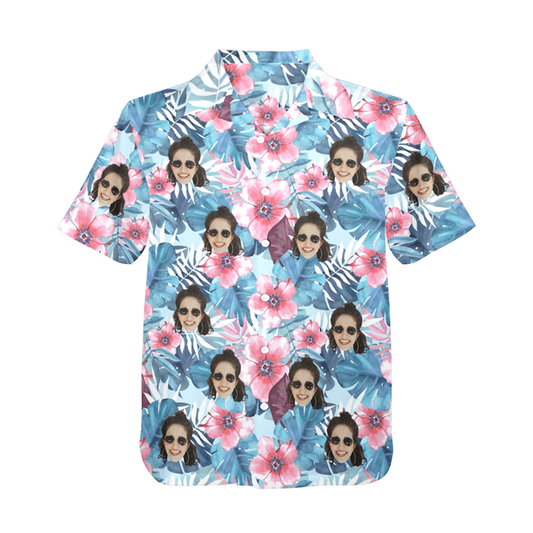 Custom Face Watercolor Printing Flowers Hawaiian Shirt | Personalized Tropical Aloha Shirt Birthday Party Gift