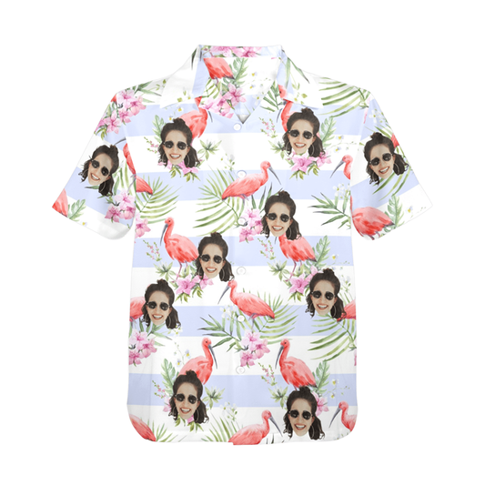 Custom Face Pink Flamingo Hawaiian Shirt | Personalized Tropical Aloha Shirt Anniversary Gift