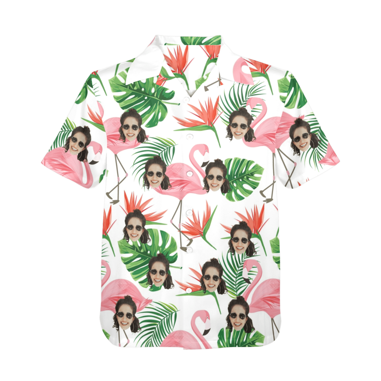 Custom Face Pink Flamingo Hawaiian Shirt | Personalized Tropical Aloha Shirt Vacation Party