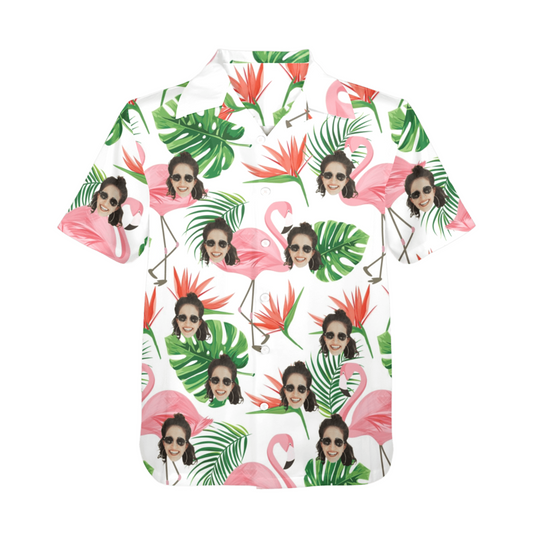 Custom Face Pink Flamingo Hawaiian Shirt | Personalized Tropical Aloha Shirt Vacation Party