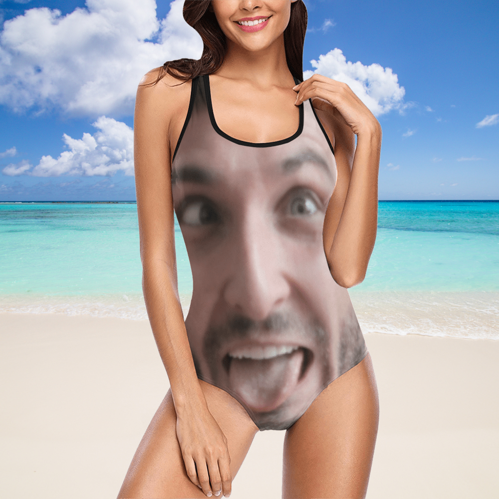 Custom Funny Tongue Face Swimsuit | Unique Women's Tank Top One Piece Bathing Suit Birthday Surprise