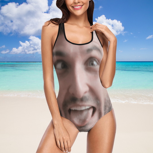 Custom Funny Tongue Face Swimsuit | Unique Women's Tank Top One Piece Bathing Suit Birthday Surprise