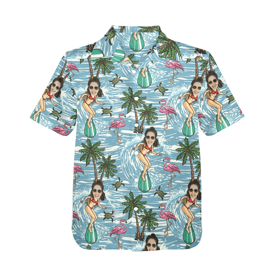 Custom Face Surfing Beach Hawaiian Shirt | Personalized Tropical Aloha Shirt For Cruise Trip