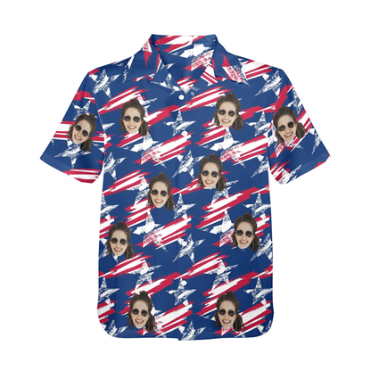 Custom Face Vintage USA Flag Hawaiian Shirt | Personalized Tropical Aloha Shirt Independence Day Party