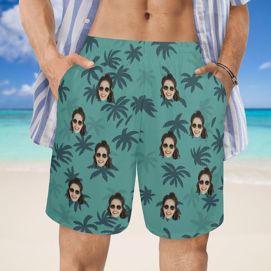 Custom Face Tommy Vercetti Beach Shorts | Personalized Photo Men's Elastic Swim Trunks Party Gifts