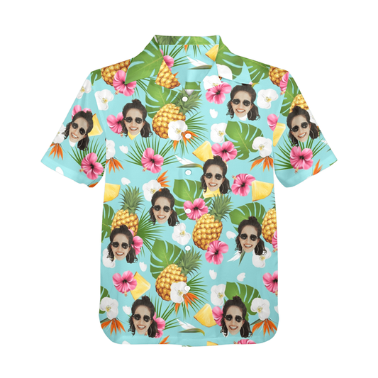 Custom Face Pineapple Flowers Hawaiian Shirt | Personalized Tropical Aloha Shirt For Family Party