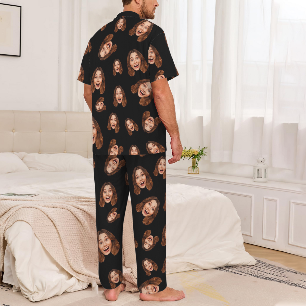 Custom Face Multi-Color Pajamas | Personalized Men's V-Neck Pajama Set Valentine's Gift