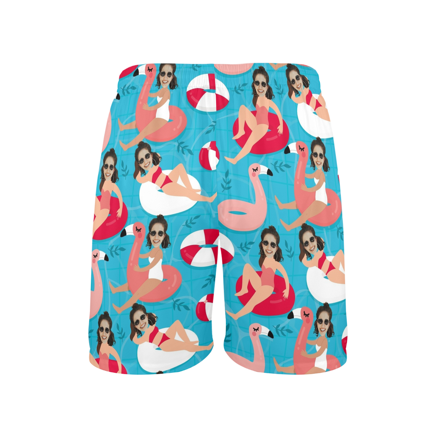 Custom Swim Ring Wife Face Beach Shorts | Personalized Photo Men's Elastic Swim Trunks Funny Gifts