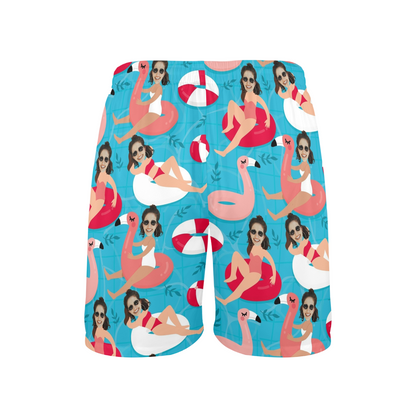 Custom Swim Ring Wife Face Beach Shorts | Personalized Photo Men's Elastic Swim Trunks Funny Gifts