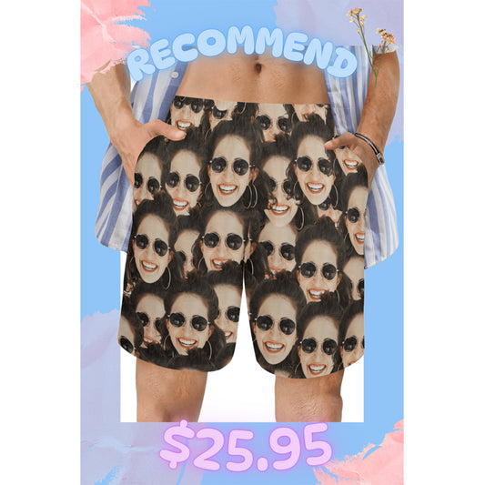[Recommend]Custom Dense Face Beach Shorts | Personalized Photo Men's Elastic Swim Trunks