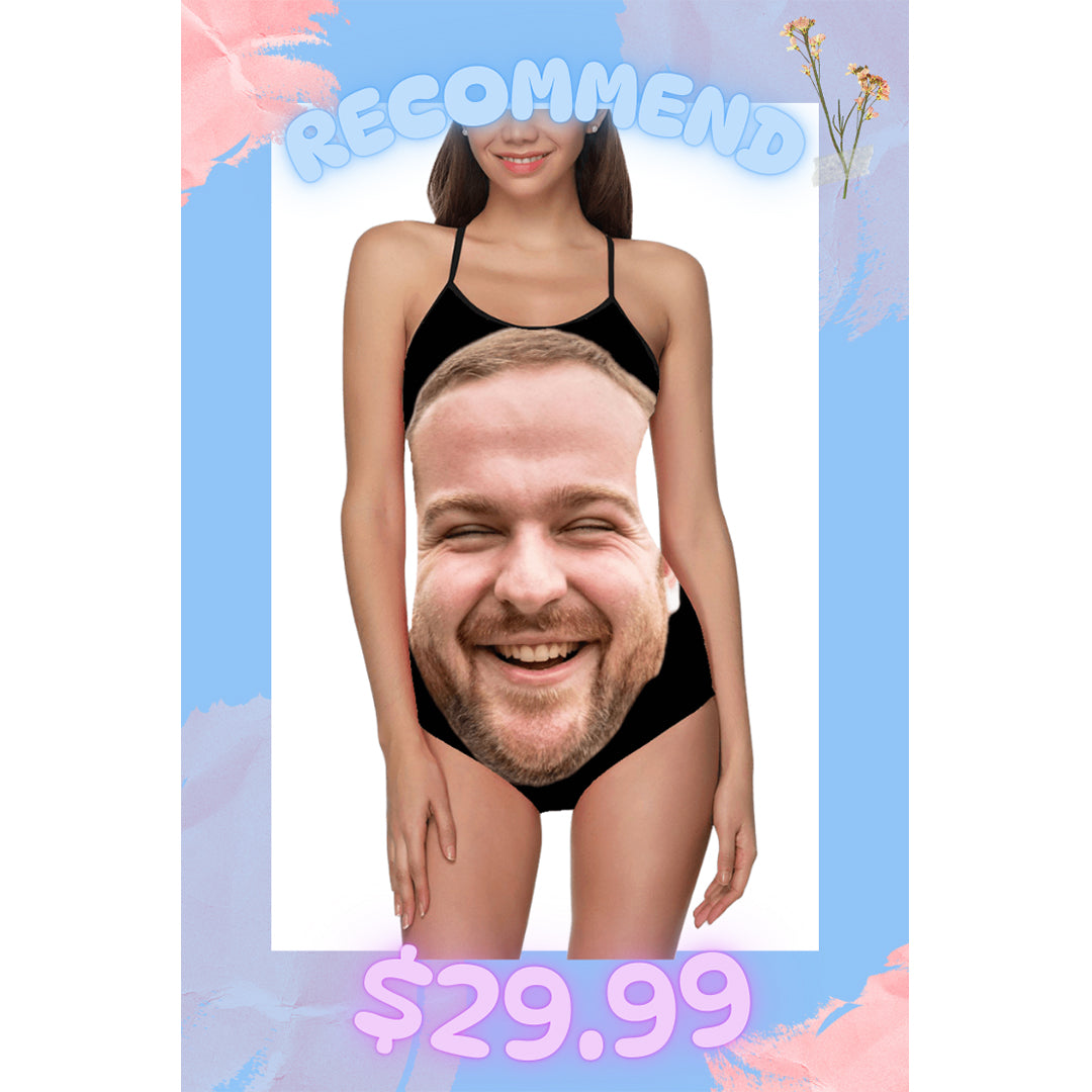 [Recommend]Custom Big Face Funny Swimsuit | Personalized Women's Slip One-Piece Bathing Suit Gift For Her