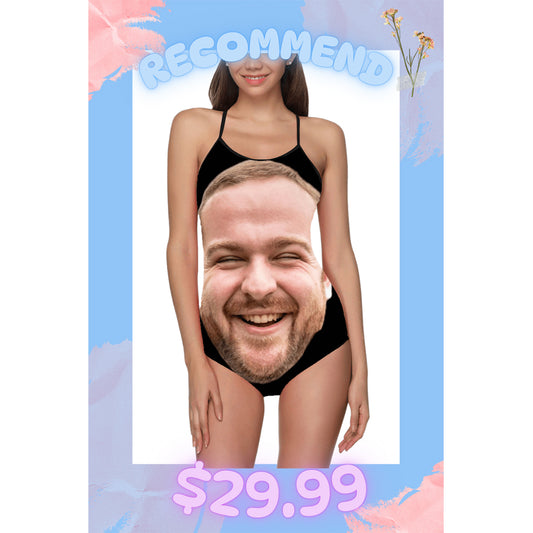 [Recommend]Custom Big Face Funny Swimsuit | Personalized Women's Slip One-Piece Bathing Suit Gift For Her