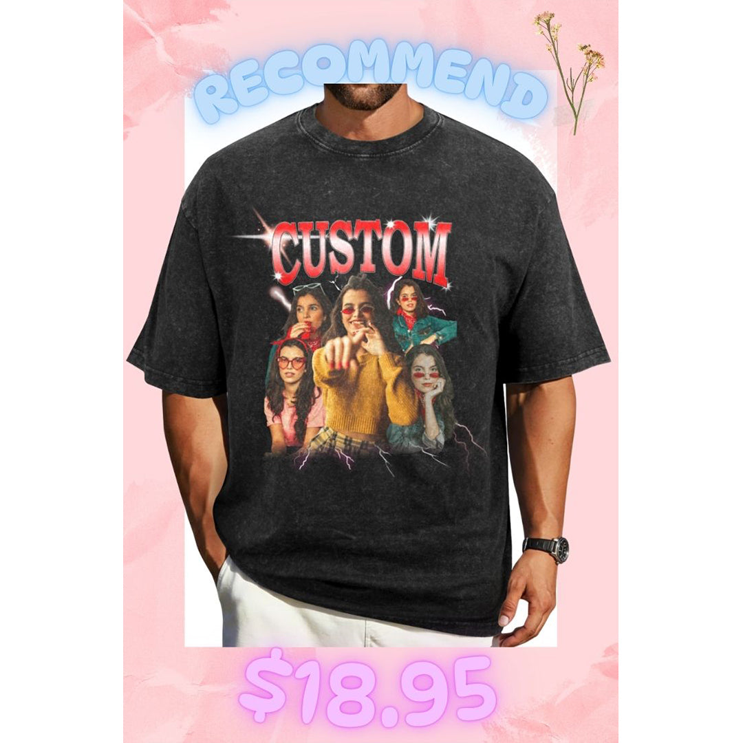 [Recommend]Custom Vintage Girlfriend Face Shirt | Personalized Men's Washed Cotton Shirt For Birthday/Bachelorette