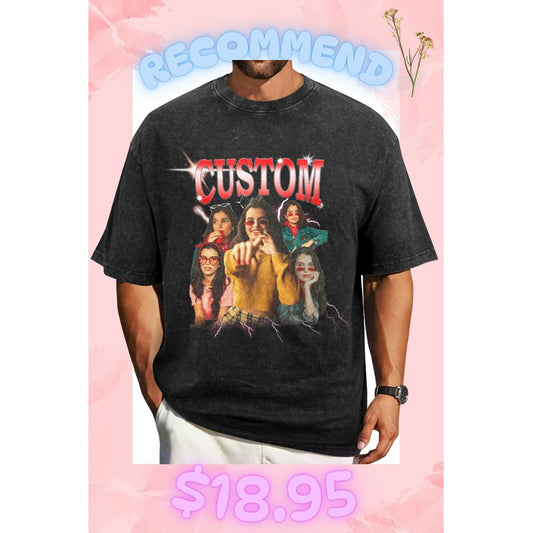 [Recommend]Custom Vintage Girlfriend Face Shirt | Personalized Men's Washed Cotton Shirt For Birthday/Bachelorette